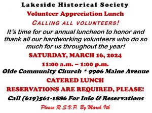 LHS Volunteer Appreciation Lunch - March 16, 2024
