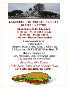 LHS General Meeting - Picnic at Betty Frizzell Ranch - May 18, 2024