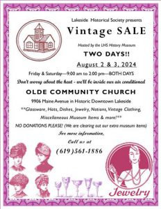 Lakeside Historical Society VINTAGE SALE - August 2 & 3 2024