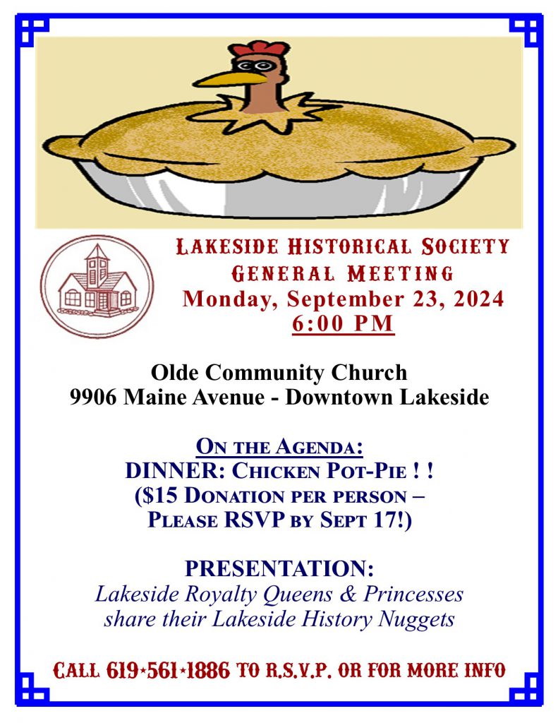 Lakeside Historical Society Chicken Pot Pie Dinner - September 23, 2024