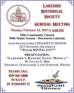 LHS General Meeting - February 24, 2025 - Spaghetti Dinner