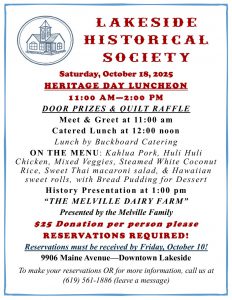 Lakeside Historical Society Heritage Day Luncheon