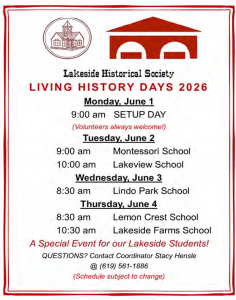 Lakeside Historical Society - Living History Days June 2-4 2026