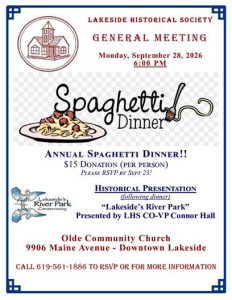 LHS General Meeting Spaghetti Dinner - September 28, 2026